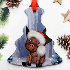 Christmas, Cute Little Piglet With Christmas Hat Ornament (Christmas Tree) 