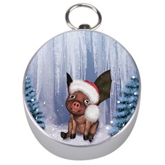 Christmas, Cute Little Piglet With Christmas Hat Silver Compasses by FantasyWorld7