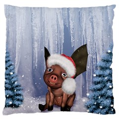 Christmas, Cute Little Piglet With Christmas Hat Standard Flano Cushion Case (One Side)