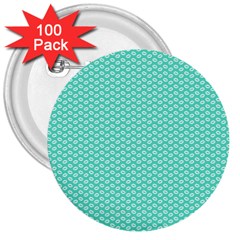 Tiffany Aqua Blue With White Lipstick Kisses 3  Buttons (100 Pack)  by PodArtist