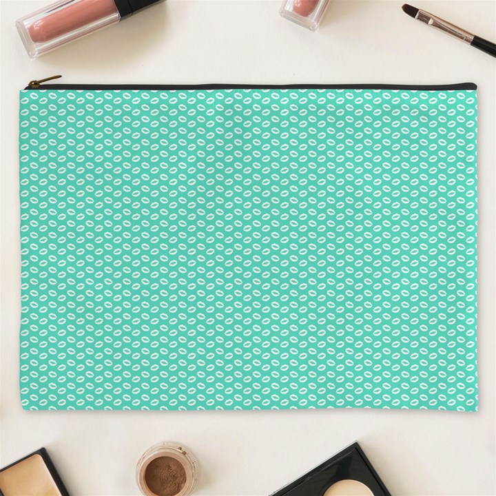 Tiffany Aqua Blue with White Lipstick Kisses Cosmetic Bag (XXXL) 