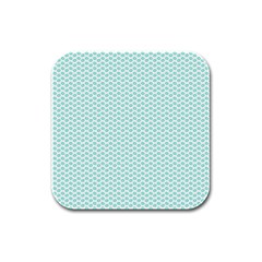 Tiffany Aqua Blue Lipstick Kisses On White Rubber Square Coaster (4 Pack)  by PodArtist