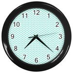 Tiffany Aqua Blue Lipstick Kisses on White Wall Clocks (Black) Front