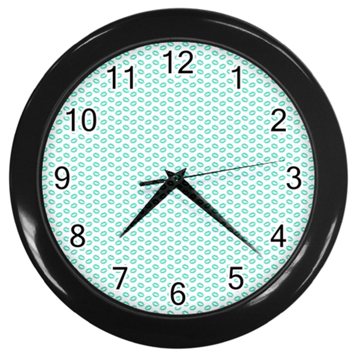 Tiffany Aqua Blue Lipstick Kisses on White Wall Clocks (Black)