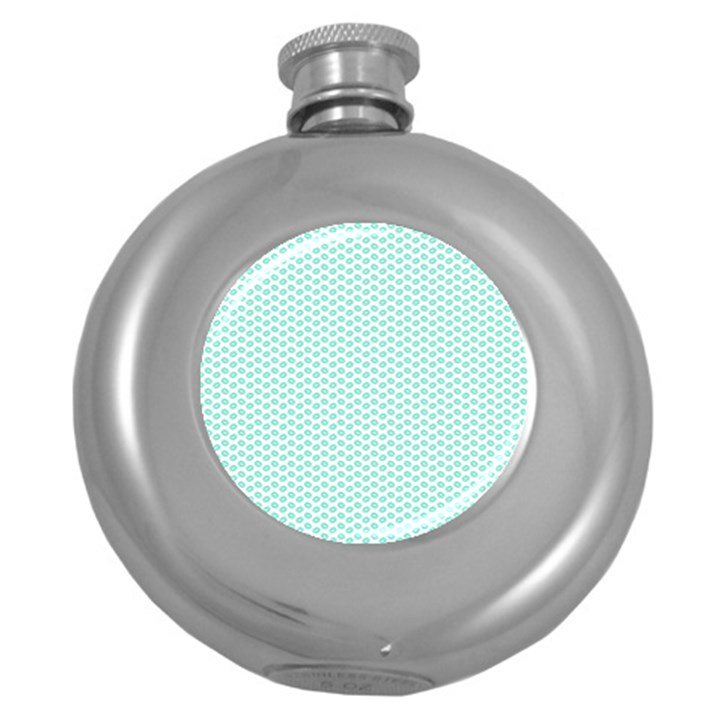 Tiffany Aqua Blue Lipstick Kisses on White Round Hip Flask (5 oz)