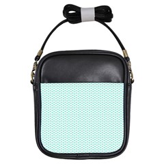 Tiffany Aqua Blue Lipstick Kisses On White Girls Sling Bags by PodArtist