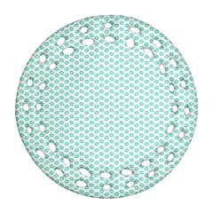 Tiffany Aqua Blue Lipstick Kisses On White Round Filigree Ornament (two Sides) by PodArtist