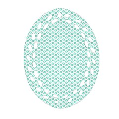 Tiffany Aqua Blue Lipstick Kisses On White Oval Filigree Ornament (two Sides) by PodArtist