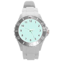 Tiffany Aqua Blue Lipstick Kisses On White Round Plastic Sport Watch (l) by PodArtist