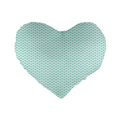 Tiffany Aqua Blue Lipstick Kisses On White Standard 16  Premium Flano Heart Shape Cushions by PodArtist