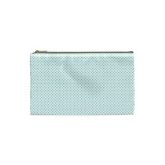 Tiffany Aqua Blue Candy Polkadot Hearts On White Cosmetic Bag (small)  by PodArtist