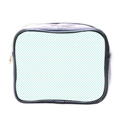 Tiffany Aqua Blue Candy Polkadot Hearts On White Mini Toiletries Bags by PodArtist