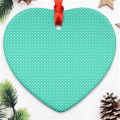 White Polkadot Hearts On Tiffany Aqua Blue  Ornament (heart) by PodArtist