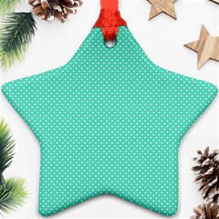 White Polkadot Hearts On Tiffany Aqua Blue  Ornament (star) by PodArtist