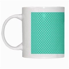 White Polkadot Hearts On Tiffany Aqua Blue  White Mugs by PodArtist