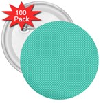 White Polkadot Hearts on Tiffany Aqua Blue  3  Buttons (100 pack)  Front