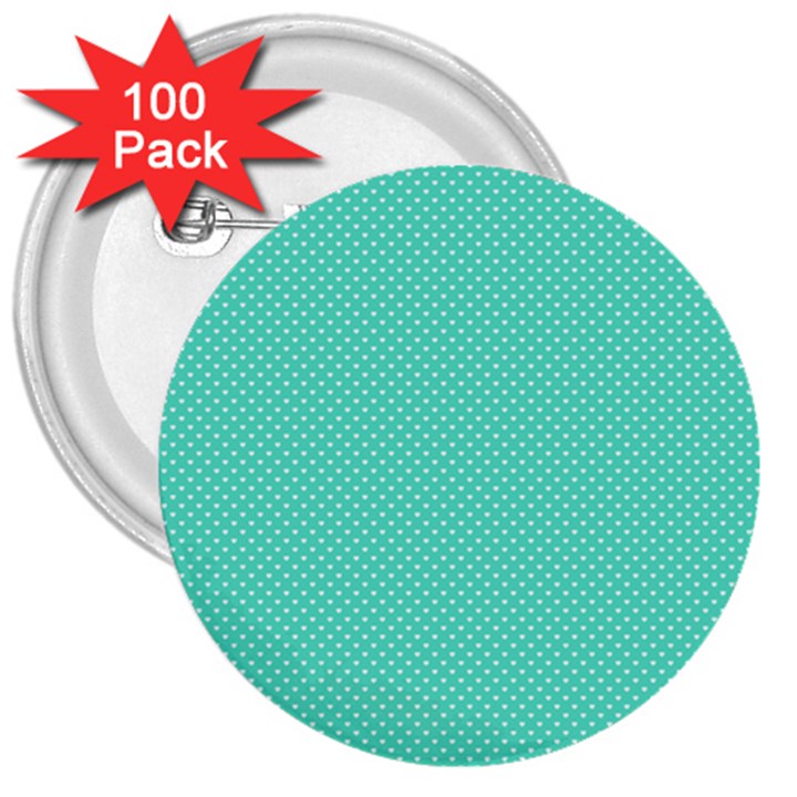 White Polkadot Hearts on Tiffany Aqua Blue  3  Buttons (100 pack) 