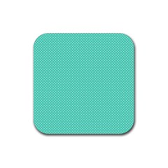 White Polkadot Hearts On Tiffany Aqua Blue  Rubber Coaster (square)  by PodArtist