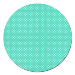 White Polkadot Hearts On Tiffany Aqua Blue  Magnet 5  (round) by PodArtist