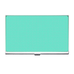 White Polkadot Hearts On Tiffany Aqua Blue  Business Card Holders by PodArtist