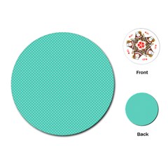 White Polkadot Hearts On Tiffany Aqua Blue  Playing Cards (round)  by PodArtist