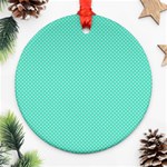 White Polkadot Hearts on Tiffany Aqua Blue  Round Ornament (Two Sides) Front