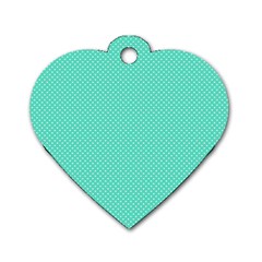 White Polkadot Hearts On Tiffany Aqua Blue  Dog Tag Heart (one Side) by PodArtist