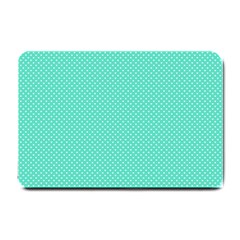 White Polkadot Hearts On Tiffany Aqua Blue  Small Doormat  by PodArtist