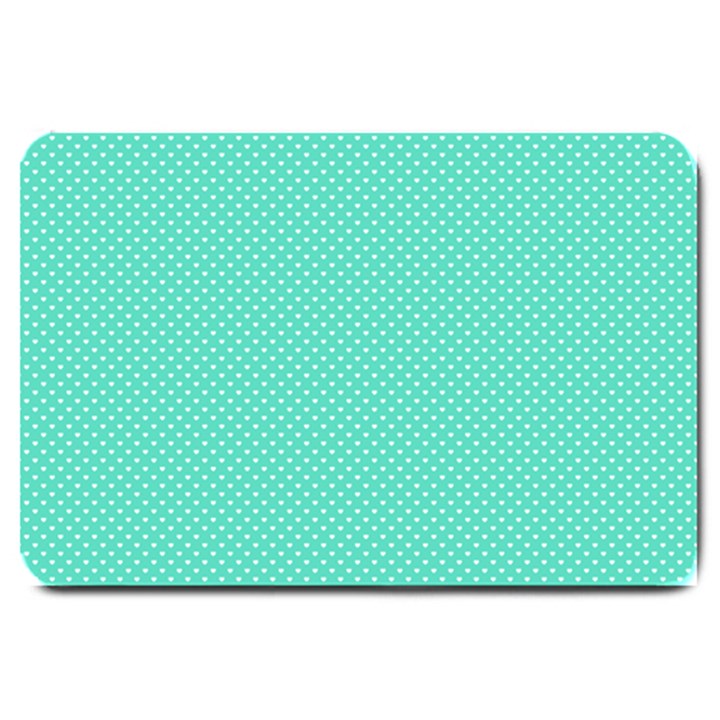 White Polkadot Hearts on Tiffany Aqua Blue  Large Doormat 