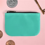 White Polkadot Hearts on Tiffany Aqua Blue  Mini Coin Purses Front