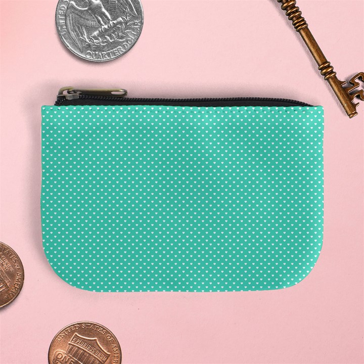 White Polkadot Hearts on Tiffany Aqua Blue  Mini Coin Purses