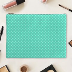 White Polkadot Hearts On Tiffany Aqua Blue  Cosmetic Bag (xl) by PodArtist