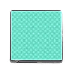 White Polkadot Hearts On Tiffany Aqua Blue  Memory Card Reader (square) by PodArtist