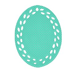 White Polkadot Hearts On Tiffany Aqua Blue  Ornament (oval Filigree) by PodArtist