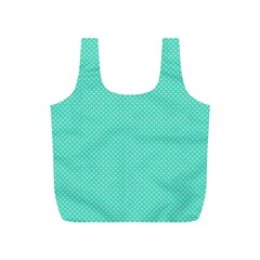 White Polkadot Hearts On Tiffany Aqua Blue  Full Print Recycle Bags (s)  by PodArtist