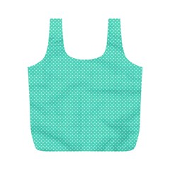 White Polkadot Hearts On Tiffany Aqua Blue  Full Print Recycle Bags (m)  by PodArtist