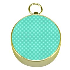 White Polkadot Hearts On Tiffany Aqua Blue  Gold Compasses by PodArtist