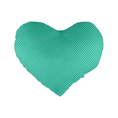 White Polkadot Hearts On Tiffany Aqua Blue  Standard 16  Premium Flano Heart Shape Cushions by PodArtist