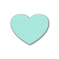 Tiffany Aqua Blue Candy Hearts On White Rubber Coaster (heart)  by PodArtist