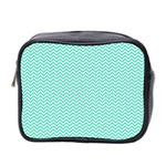 Tiffany Aqua Blue Chevron Zig Zag Mini Toiletries Bag 2-Side Front