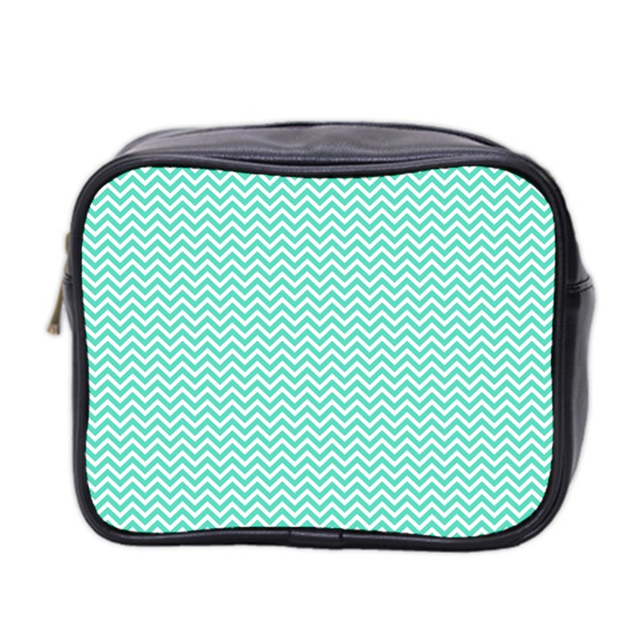 Tiffany Aqua Blue Chevron Zig Zag Mini Toiletries Bag 2-Side