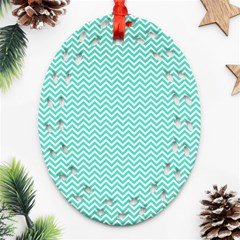 Tiffany Aqua Blue Chevron Zig Zag Oval Filigree Ornament (two Sides) by PodArtist