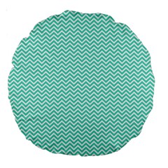 Tiffany Aqua Blue Chevron Zig Zag Large 18  Premium Round Cushions