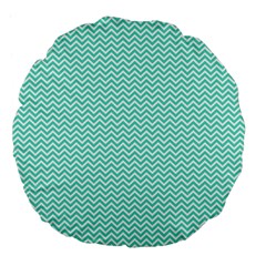 Tiffany Aqua Blue Chevron Zig Zag Large 18  Premium Flano Round Cushions by PodArtist