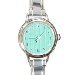 Classy Tiffany Aqua Blue Sailor Stripes Round Italian Charm Watch by PodArtist