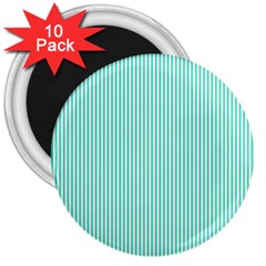 Classy Tiffany Aqua Blue Sailor Stripes 3  Magnets (10 Pack)  by PodArtist