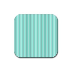 Classy Tiffany Aqua Blue Sailor Stripes Rubber Coaster (square)  by PodArtist