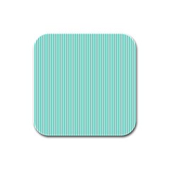 Classy Tiffany Aqua Blue Sailor Stripes Rubber Square Coaster (4 Pack)  by PodArtist