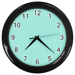 Classy Tiffany Aqua Blue Sailor Stripes Wall Clocks (black) by PodArtist