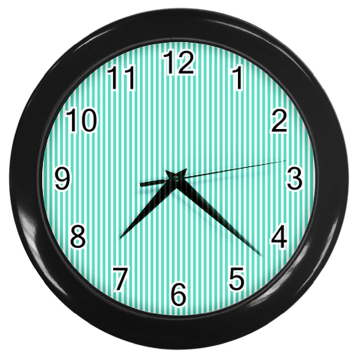 Classy Tiffany Aqua Blue Sailor Stripes Wall Clocks (Black)